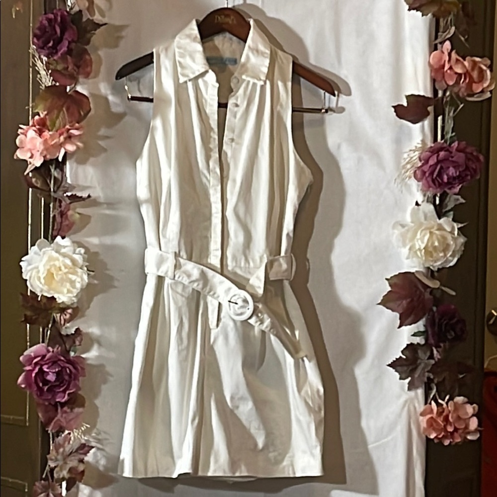 White Sleeveless Belted Romper